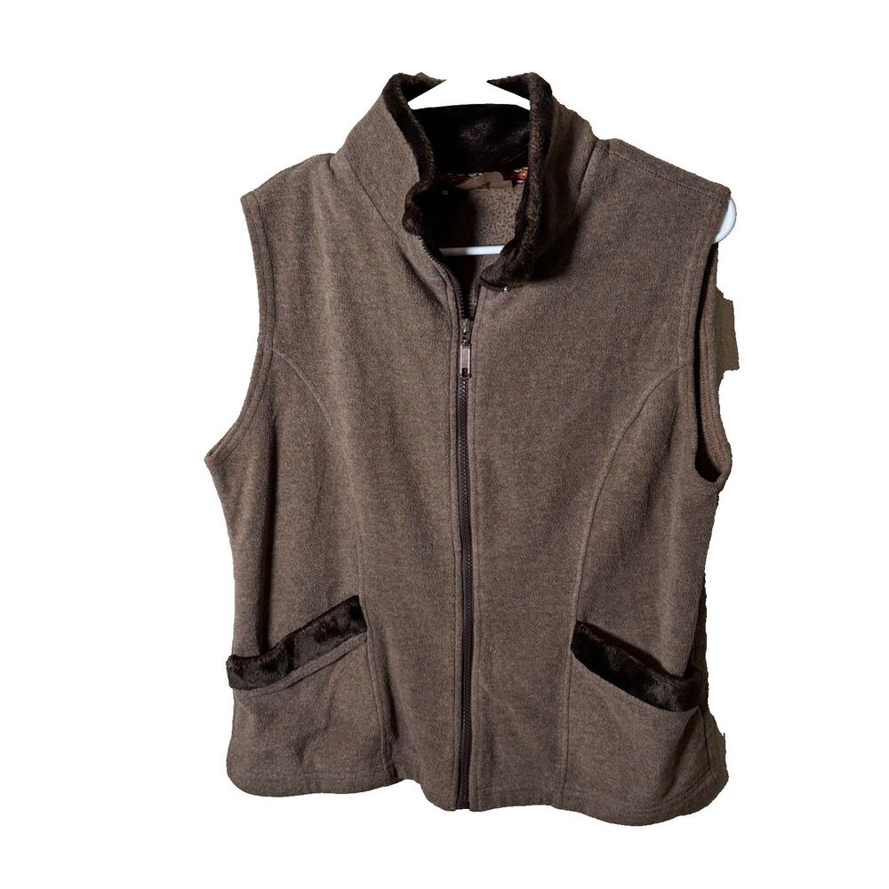 Wooly Bully Wear Vest Women's Small Brown Full Zip Fleece Jacket Casual